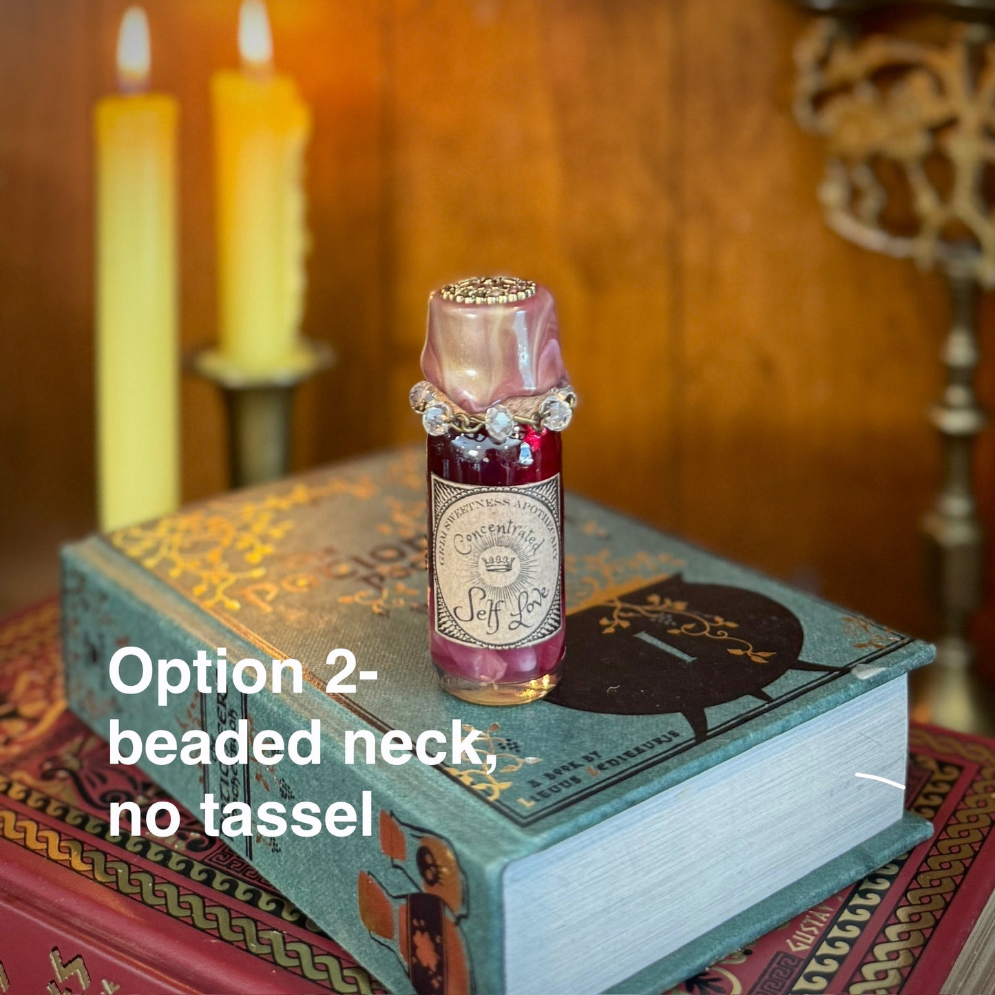 Self Love, A Rose Quartz Infused Mini Potion Bottle Fidget BEADED NECK- NO TASSEL