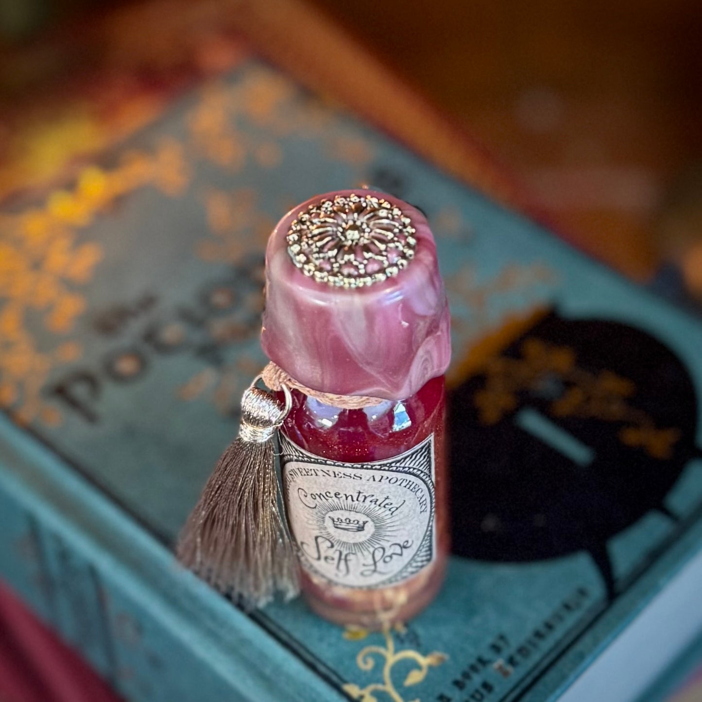 Self Love, A Rose Quartz Infused Mini Potion Bottle Fidget TASSEL