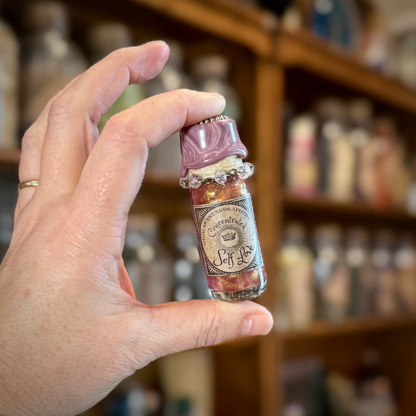 Self Love, A Rose Quartz Infused Mini Potion Bottle Fidget