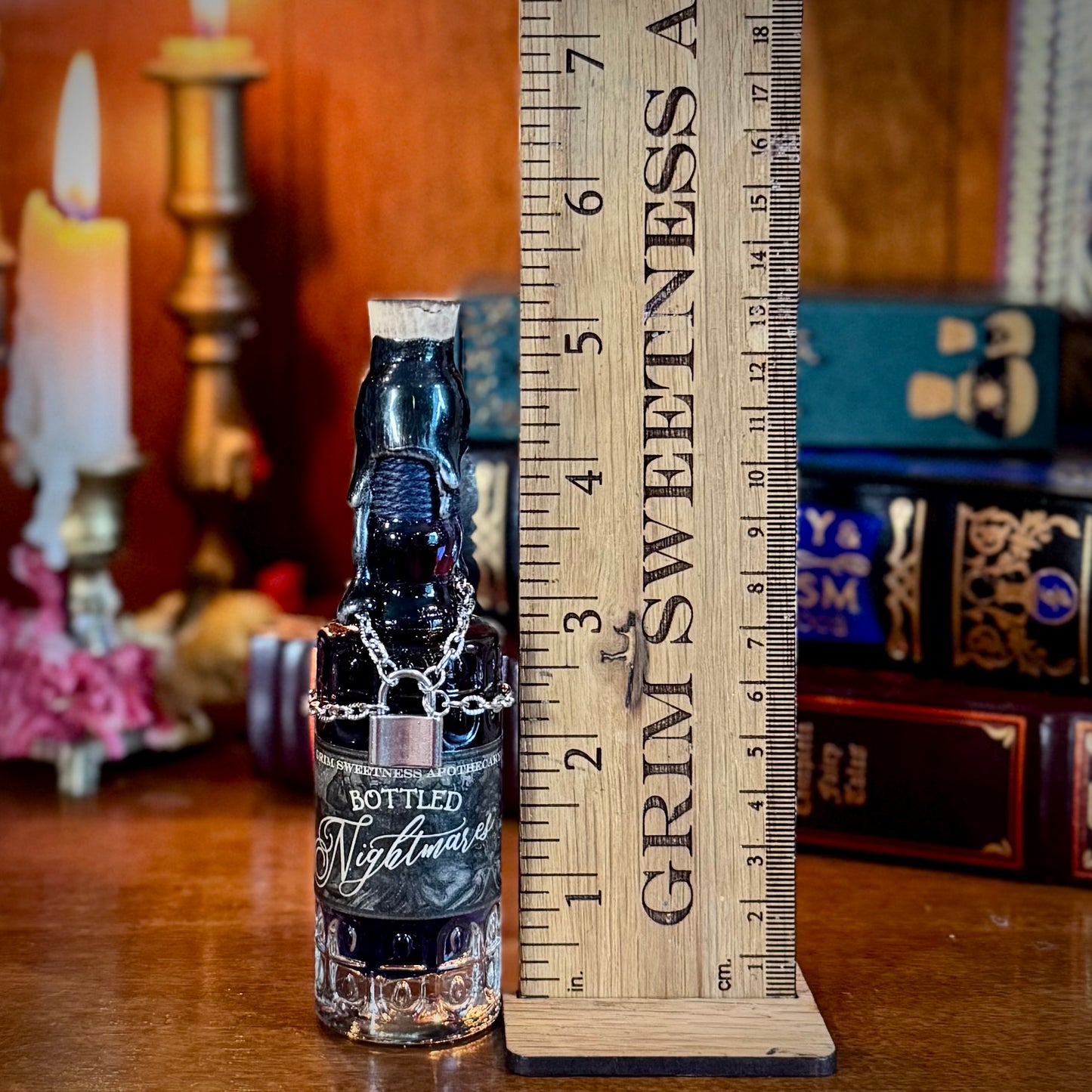 Small Bottled Nightmares, A Swirling Night Sky Potion Bottle Prop