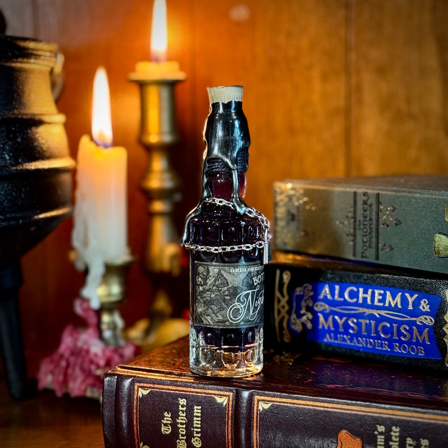 Small Bottled Nightmares, A Swirling Night Sky Potion Bottle Prop