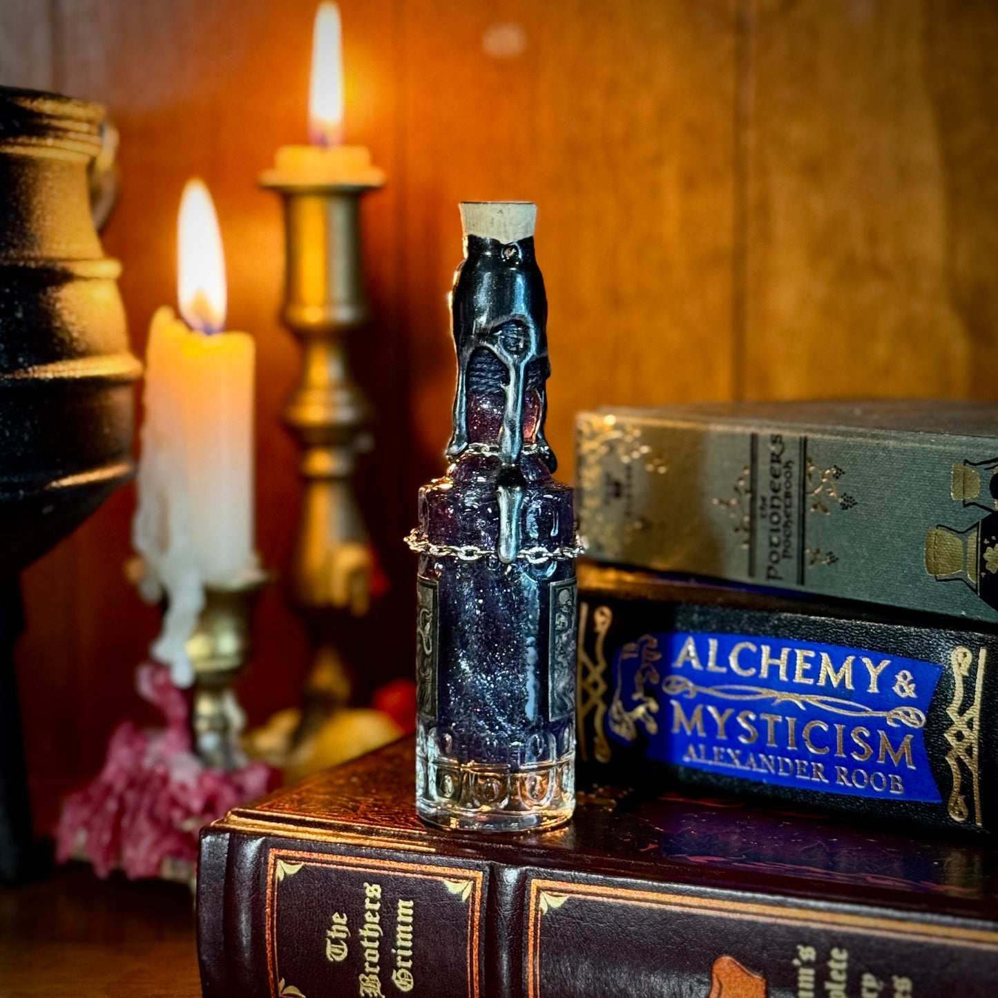 Small Bottled Nightmares, A Swirling Night Sky Potion Bottle Prop
