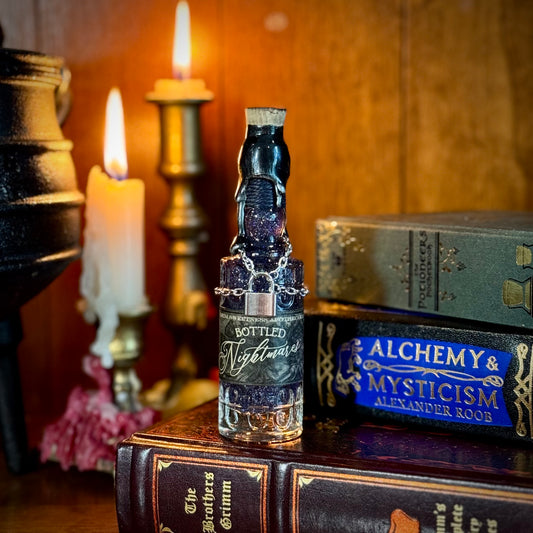 Small Bottled Nightmares, A Swirling Night Sky Potion Bottle Prop