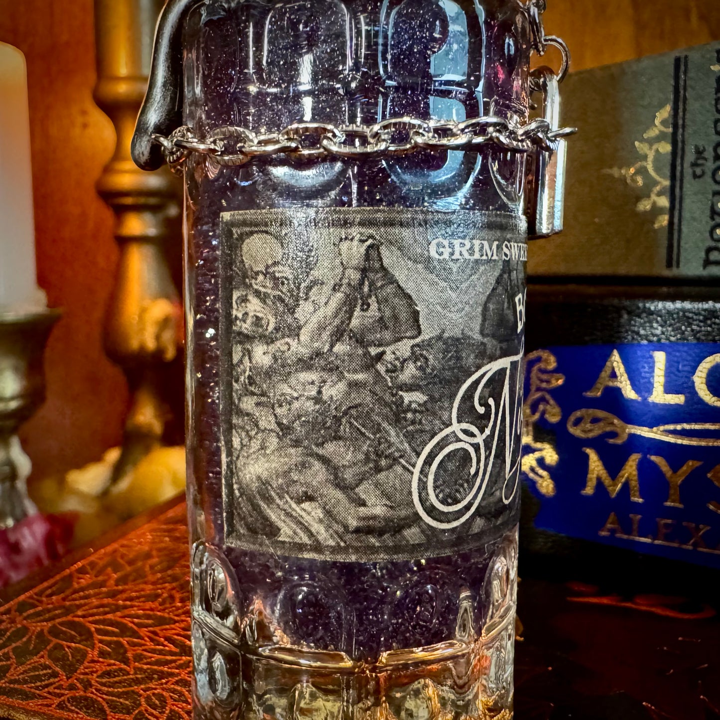 Small Bottled Nightmares, A Swirling Night Sky Potion Bottle Prop
