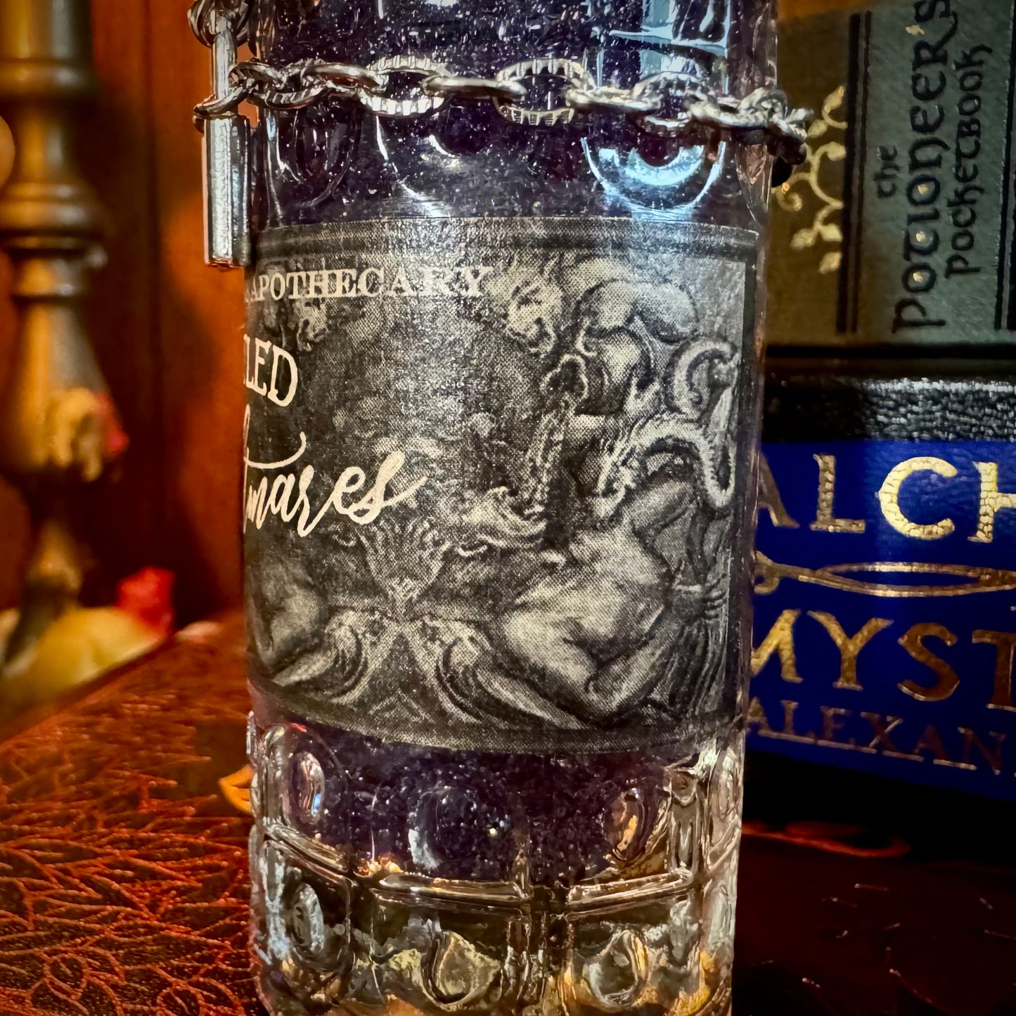 Small Bottled Nightmares, A Swirling Night Sky Potion Bottle Prop