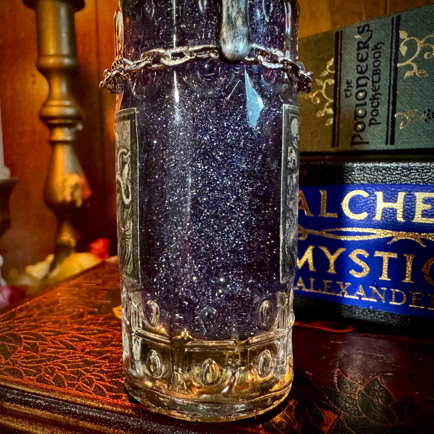 Small Bottled Nightmares, A Swirling Night Sky Potion Bottle Prop