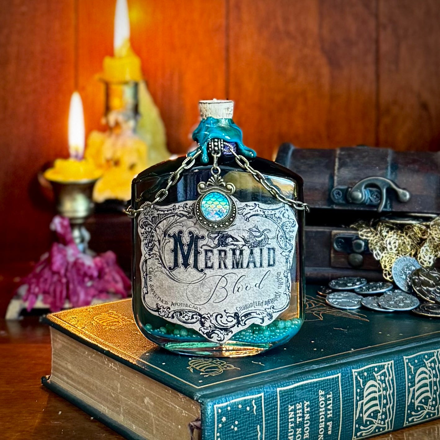 Mermaid Blood, A Color Shifting Potion Bottle Prop