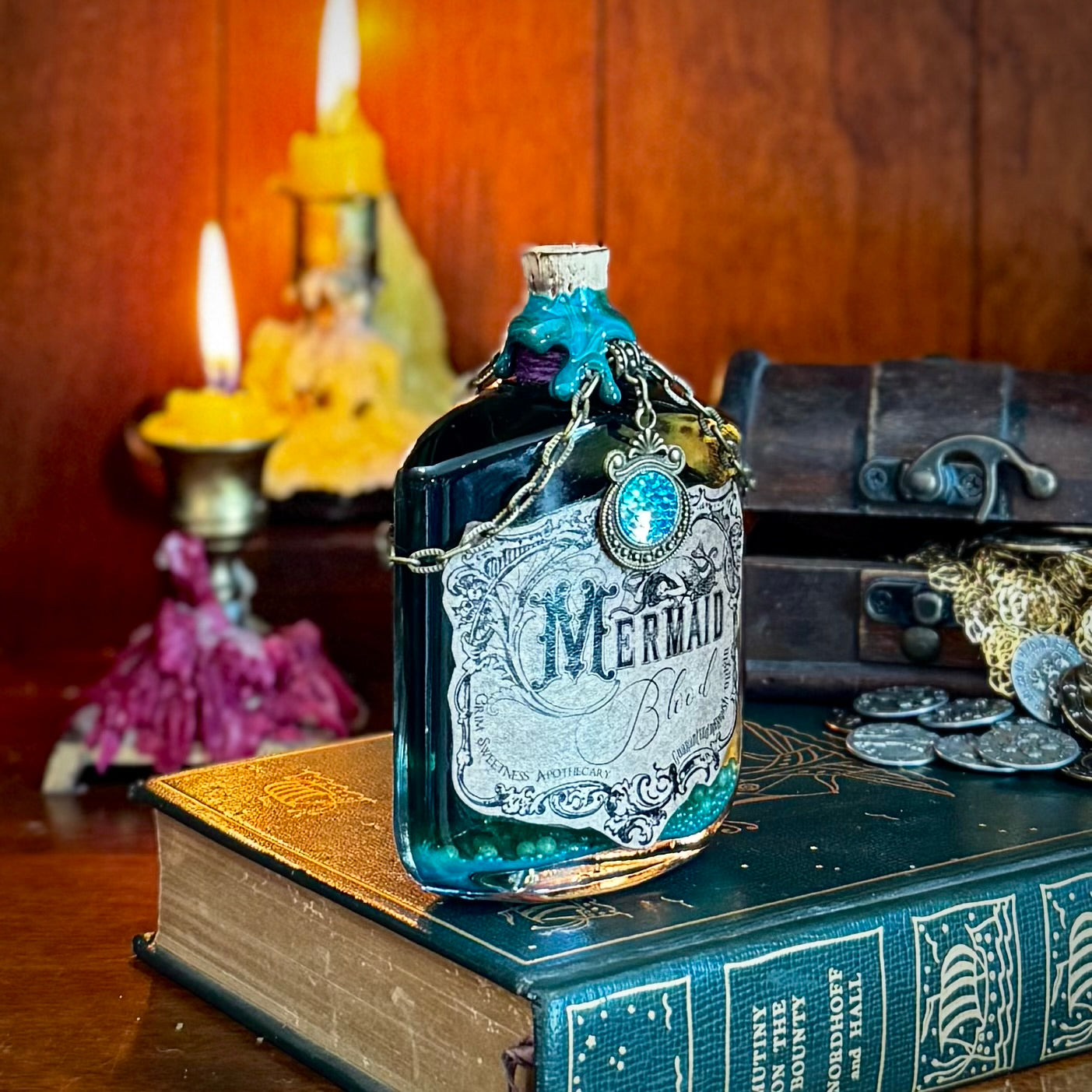 Mermaid Blood, A Color Shifting Potion Bottle Prop