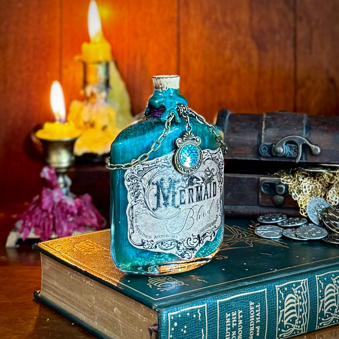 Mermaid Blood, A Color Shifting Potion Bottle Prop
