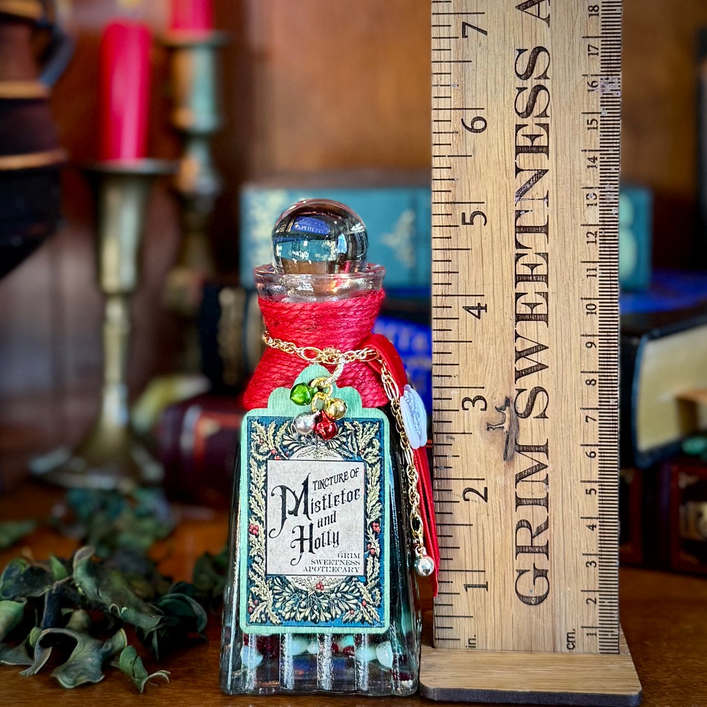 Tincture of Holly and MIstletoe, Holiday Themed Potion Bottle Prop