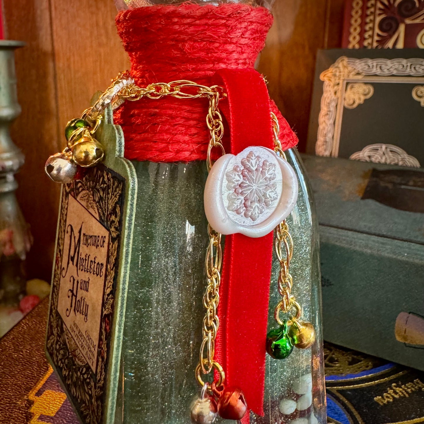 Tincture of Holly and MIstletoe, Holiday Themed Potion Bottle Prop