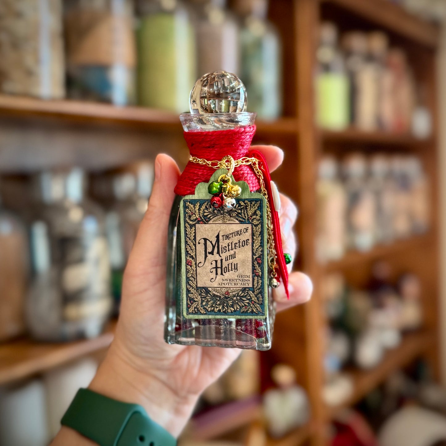 Tincture of Holly and MIstletoe, Holiday Themed Potion Bottle Prop